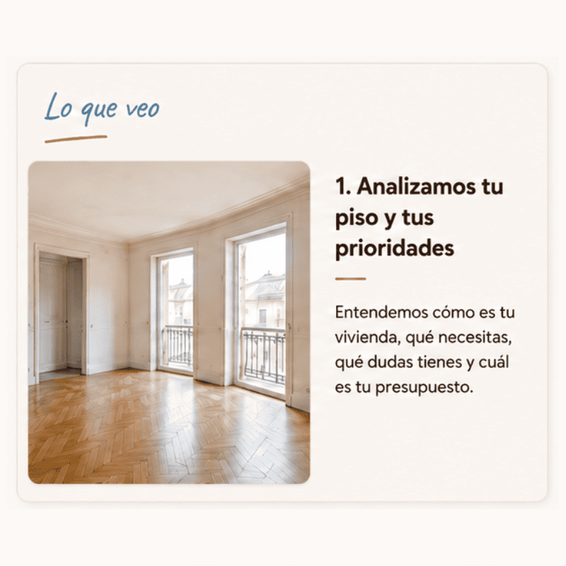 Análisis inicial de un piso antes de reformar para entender necesidades, dudas y presupuesto