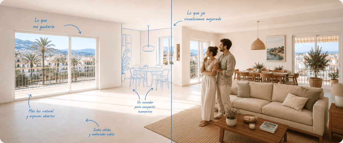 Piso luminoso con anotaciones sobre su potencial antes de reformarlo